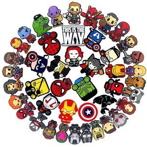 44pc Marvel Superhero Shoe Charms Crocs Clogs Jibbitz Spiderman Batman Hulk